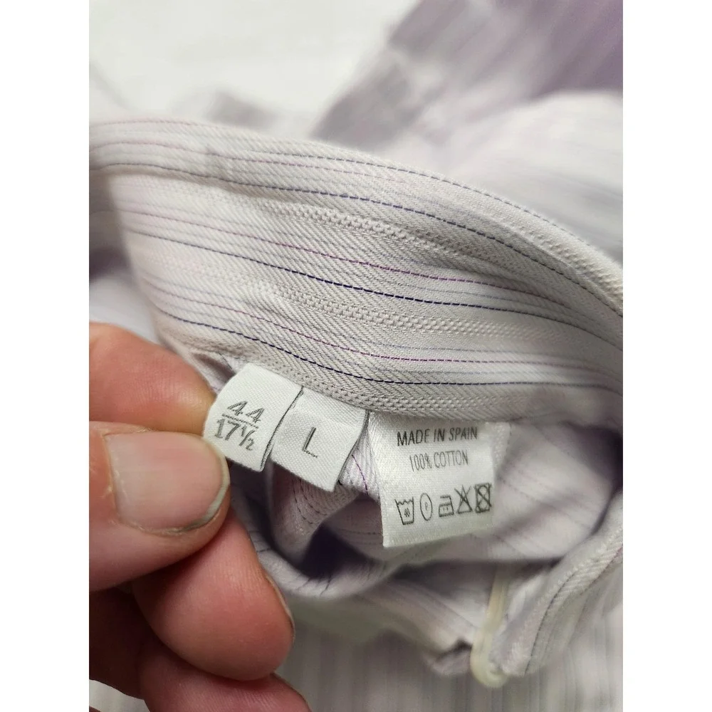 Ermenegildo Zegna Shirt Mens 17.5 44 Large Purple Stripe Long Sleeve Button Up